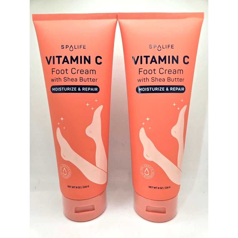 NEW SpaLife Vitamin C Foot Cream Shea Butter Moisturize Repair 8oz Lot of 2